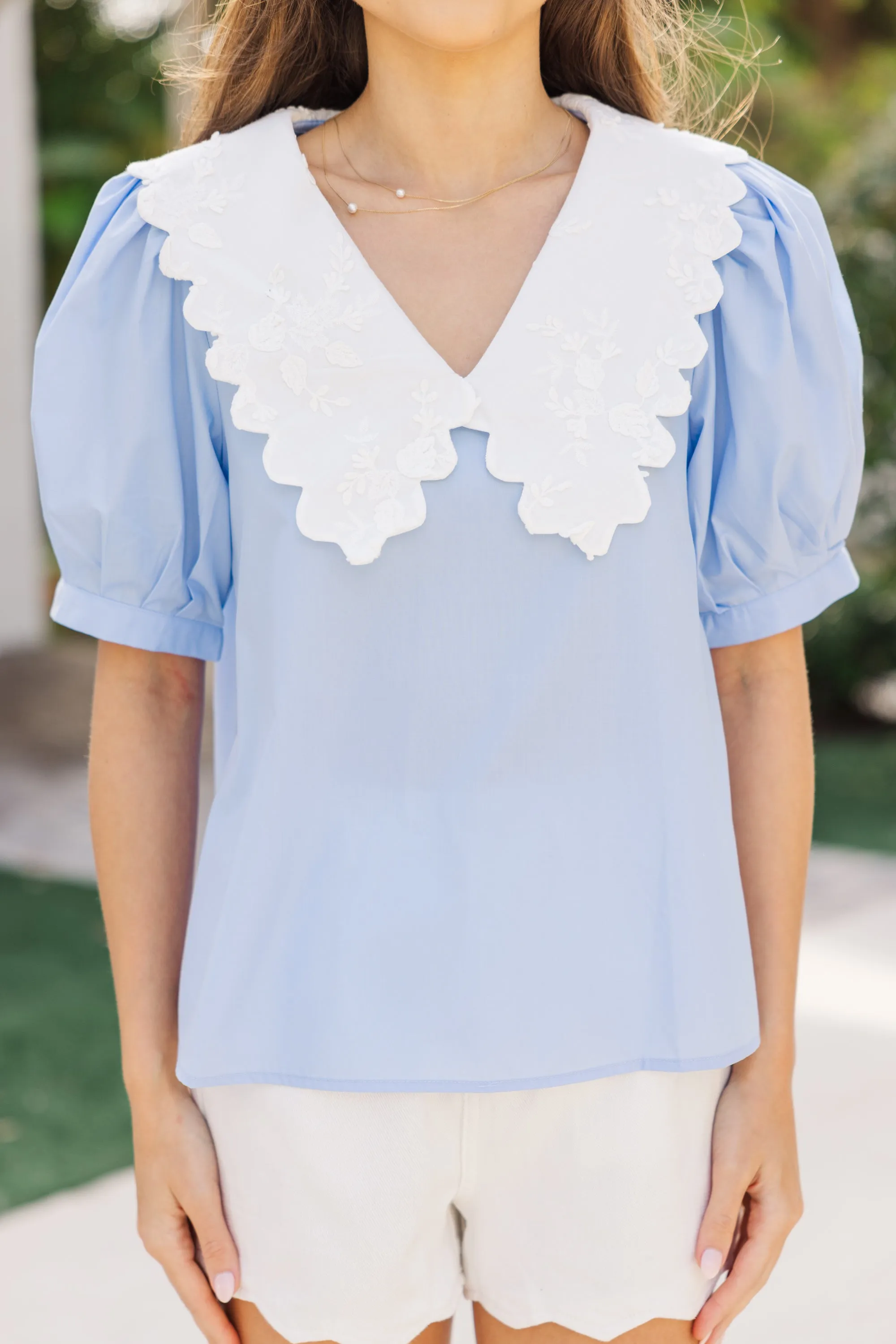 Never Going Back Blue Collared Blouse