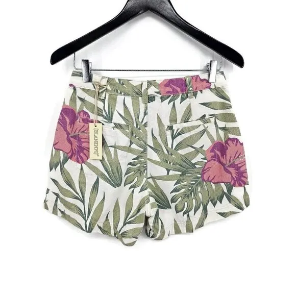 New BlankNYC Beach Blossom Denim Shorts Womens 27 Pink Floral Hibiscus