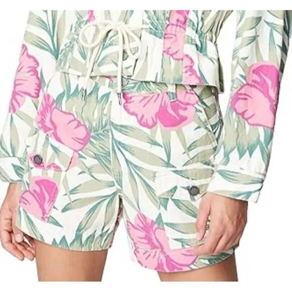 New BlankNYC Beach Blossom Denim Shorts Womens 27 Pink Floral Hibiscus