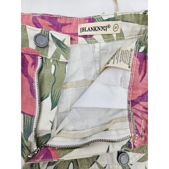 New BlankNYC Beach Blossom Denim Shorts Womens 27 Pink Floral Hibiscus
