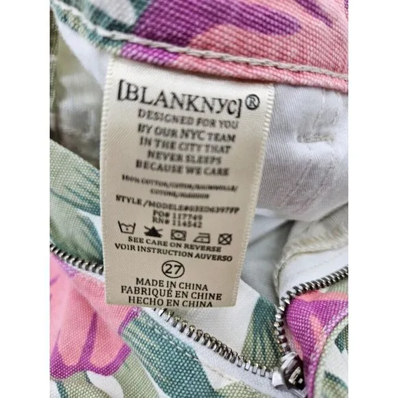 New BlankNYC Beach Blossom Denim Shorts Womens 27 Pink Floral Hibiscus