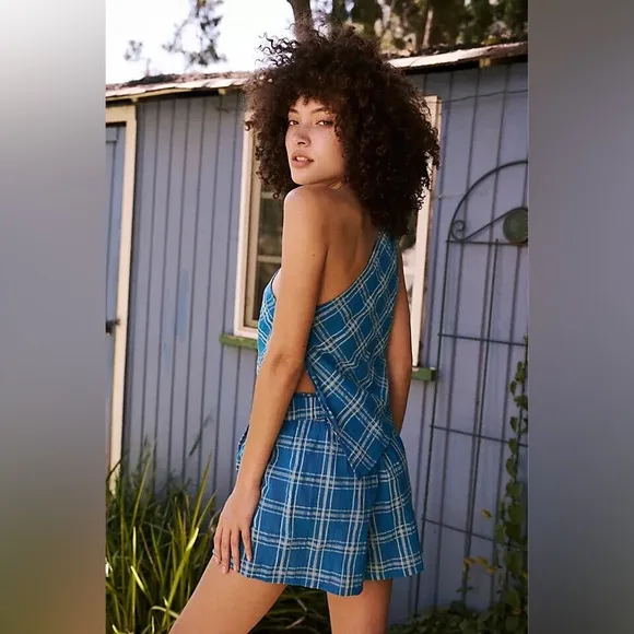 NEW Free People So Sublime Plaid Short Set Blue