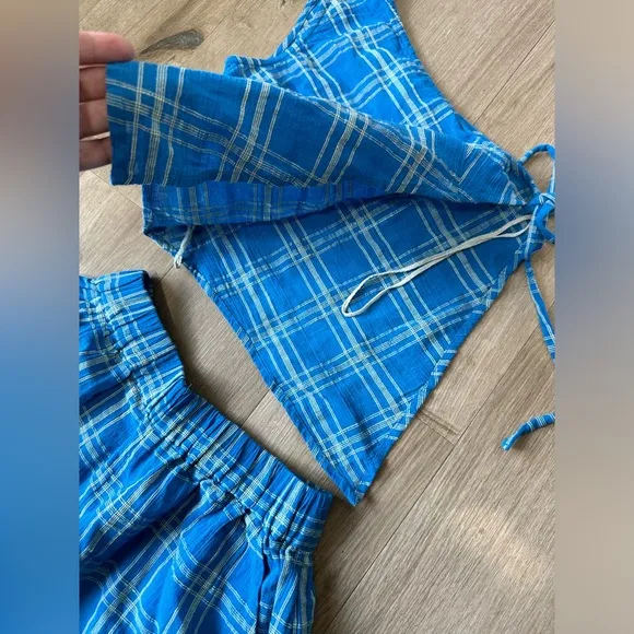 NEW Free People So Sublime Plaid Short Set Blue