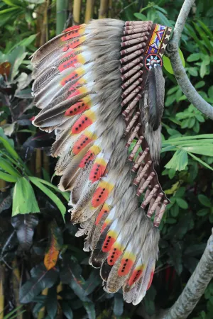 New Model Y35 - Medium Indian  Three colors  Feather Headdress   ( 36 inch long ).Native American Style
