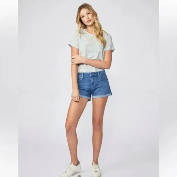 New Paige Jimmy Jimmy Short high rise roll hem cuff cutoff denim shorts