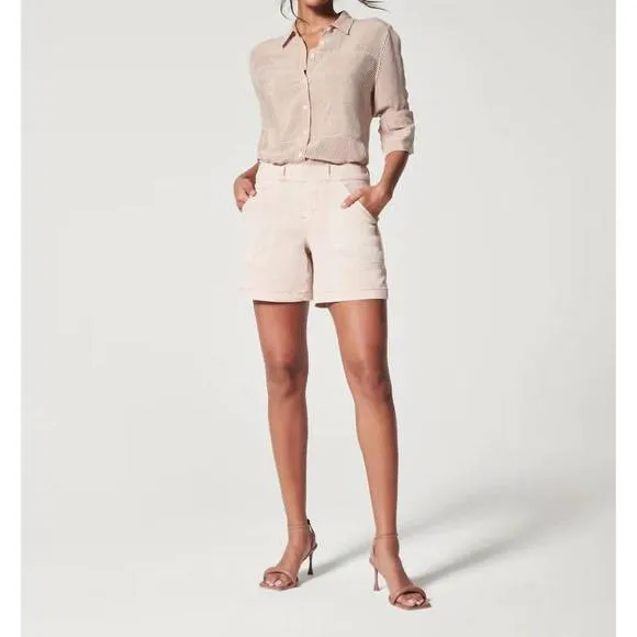NEW SPANX stretch twill shorts in pale pink