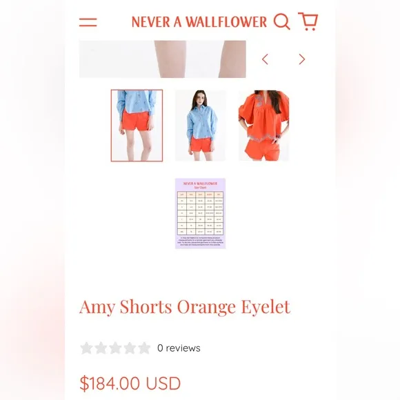 NWOT Never A Wallflower Amy Orange Eyelet 2 Pocket Shorts XS