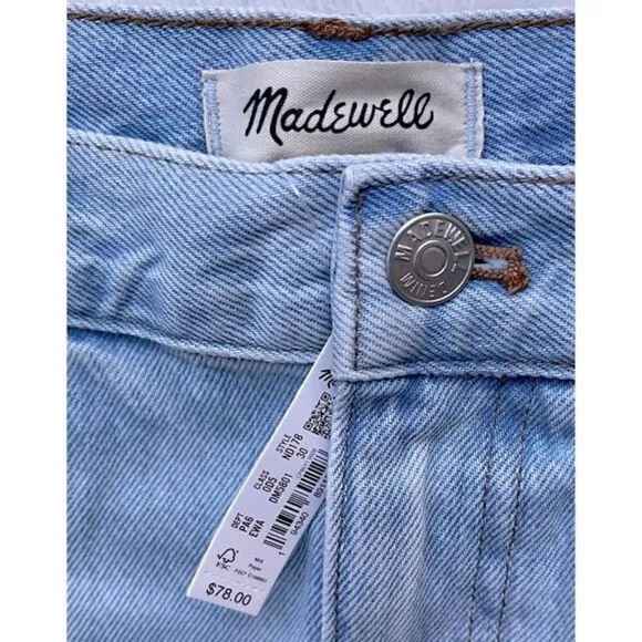 NWT Madewell Relaxed Denim Shorts in Essen Wash, Size 30