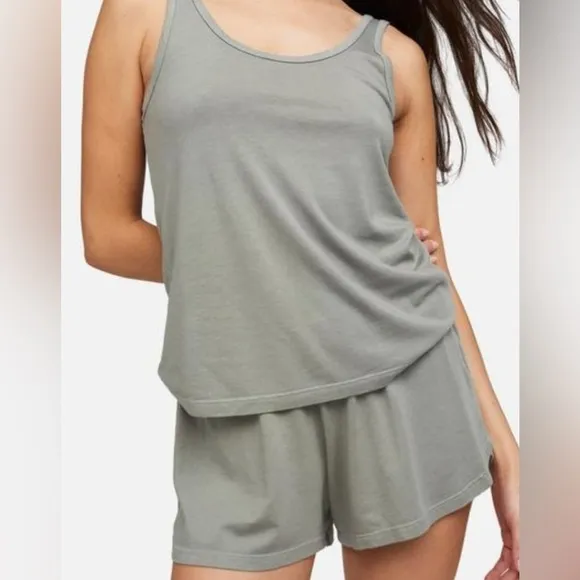 NWT Mate The Label FULL SET Tencel Sleep Tank   Shorts in Sage Green - Size 3X