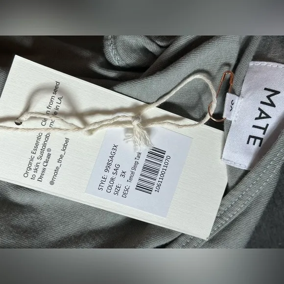 NWT Mate The Label FULL SET Tencel Sleep Tank   Shorts in Sage Green - Size 3X