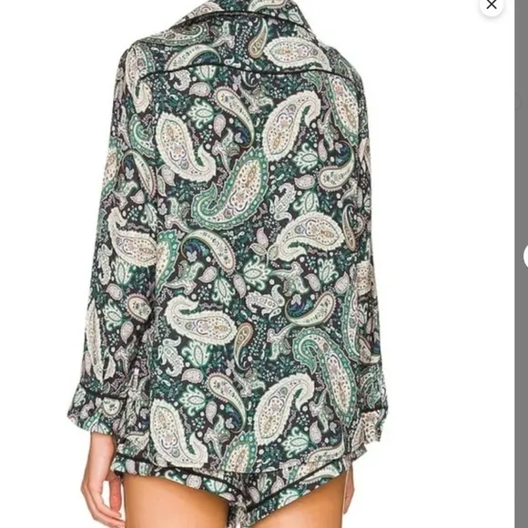 NWT Revolve x Plush 3 pc Silky Paisley Printed Pajama Set in Green Blue Small‌