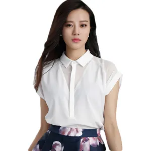 Office Shirt Women Short Sleeve Casual Chiffon Female 4 Colors Work Wear Tops Woman