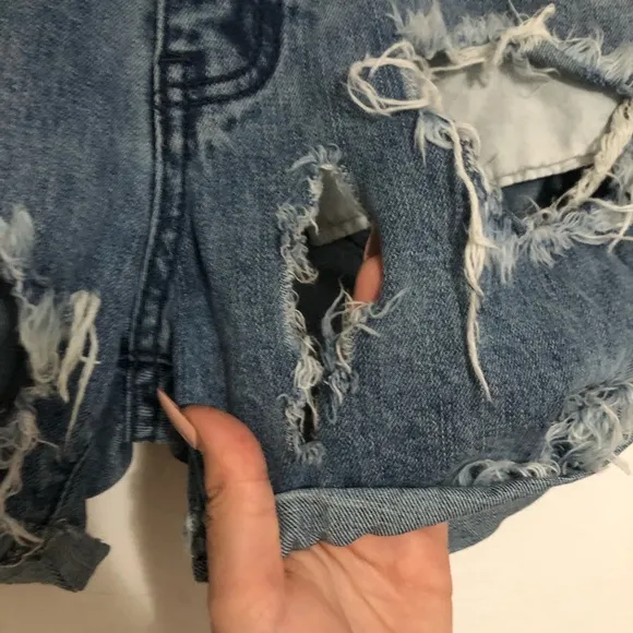 One Teaspoon Chargers Distressed Jean Boyfriend Shorts Blue Denim Size 25