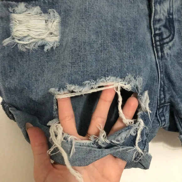 One Teaspoon Chargers Distressed Jean Boyfriend Shorts Blue Denim Size 25
