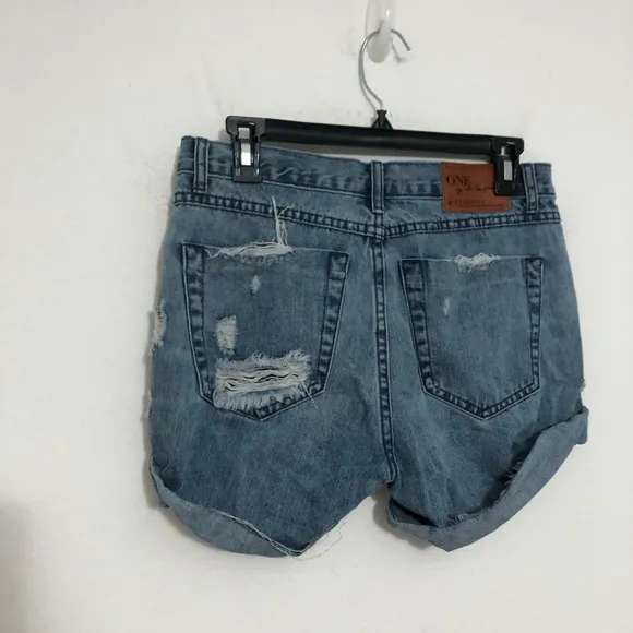 One Teaspoon Chargers Distressed Jean Boyfriend Shorts Blue Denim Size 25
