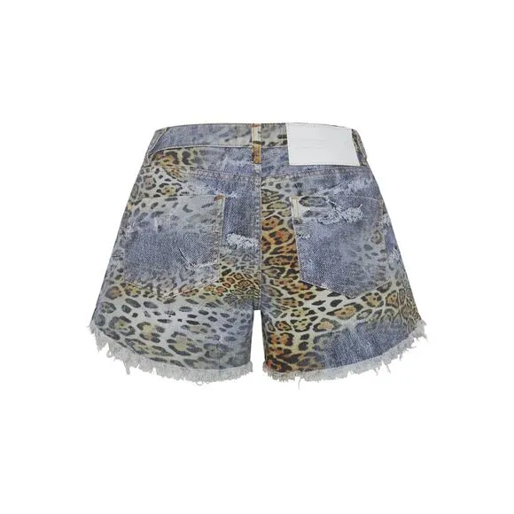 One Teaspoon-NWT-Bandits Mid Waist Relaxed Denim Shorts -Leoparty Sz:23 Ret$140