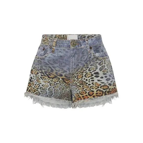 One Teaspoon-NWT-Bandits Mid Waist Relaxed Denim Shorts -Leoparty Sz:23 Ret$140