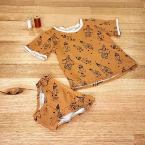 Organic Cotton Kids Tee with Raw Edges - Rockets