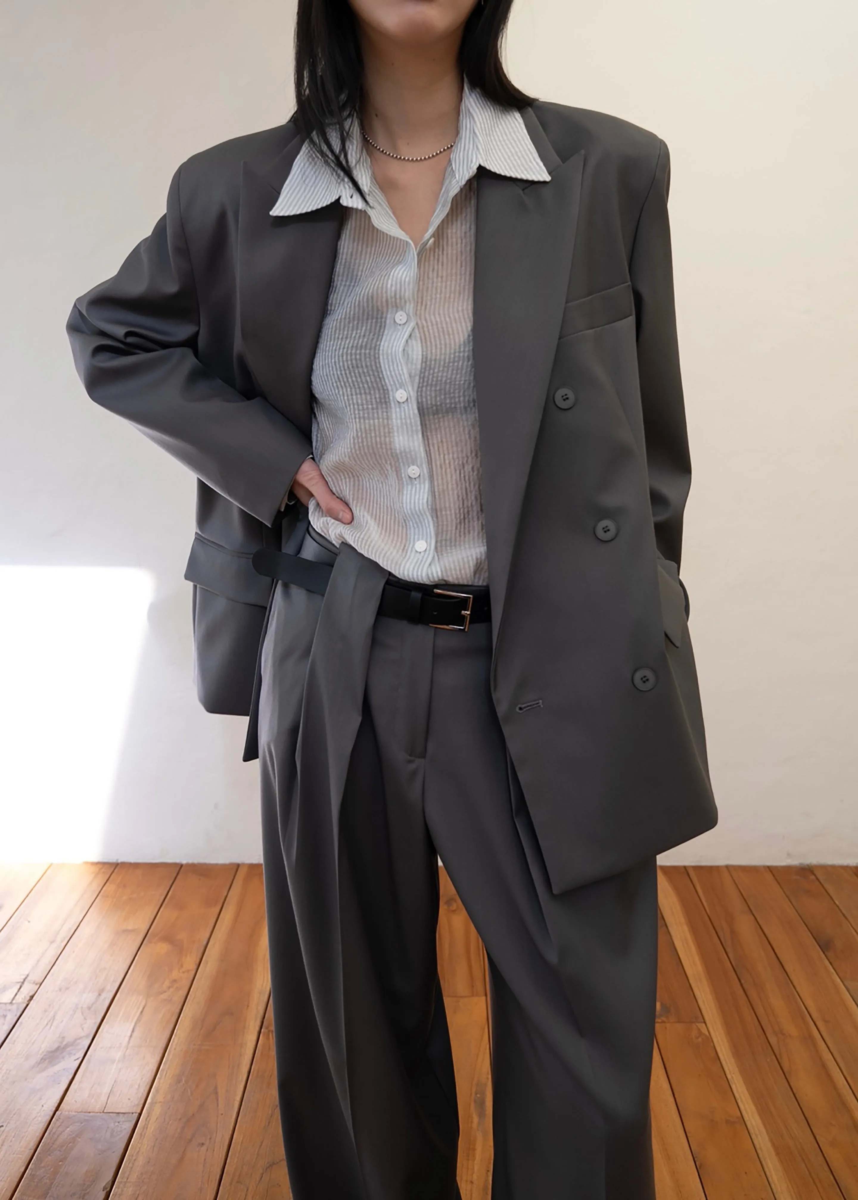 Orsay Boxy Double Breasted Blazer - Dark Grey