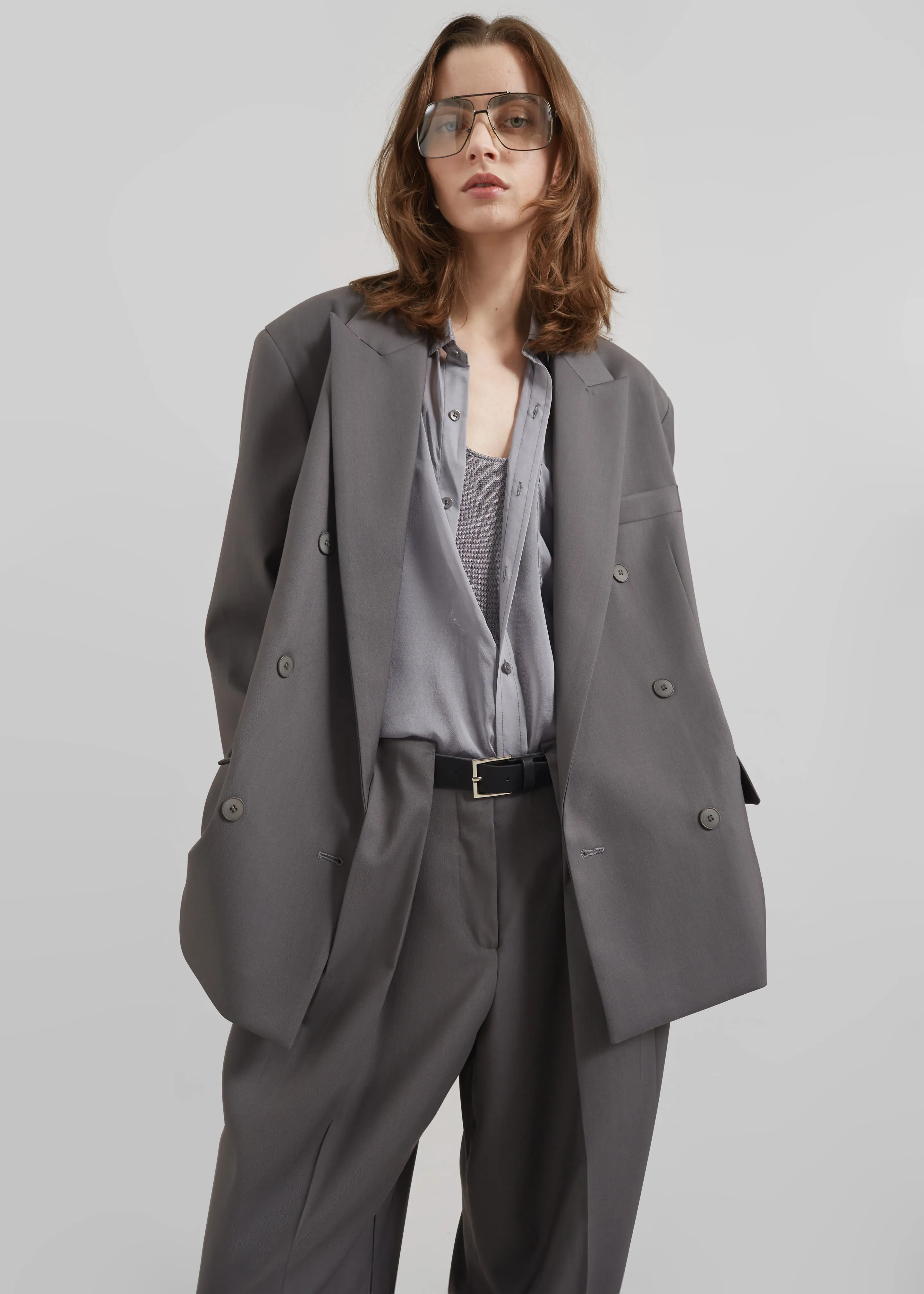 Orsay Boxy Double Breasted Blazer - Dark Grey