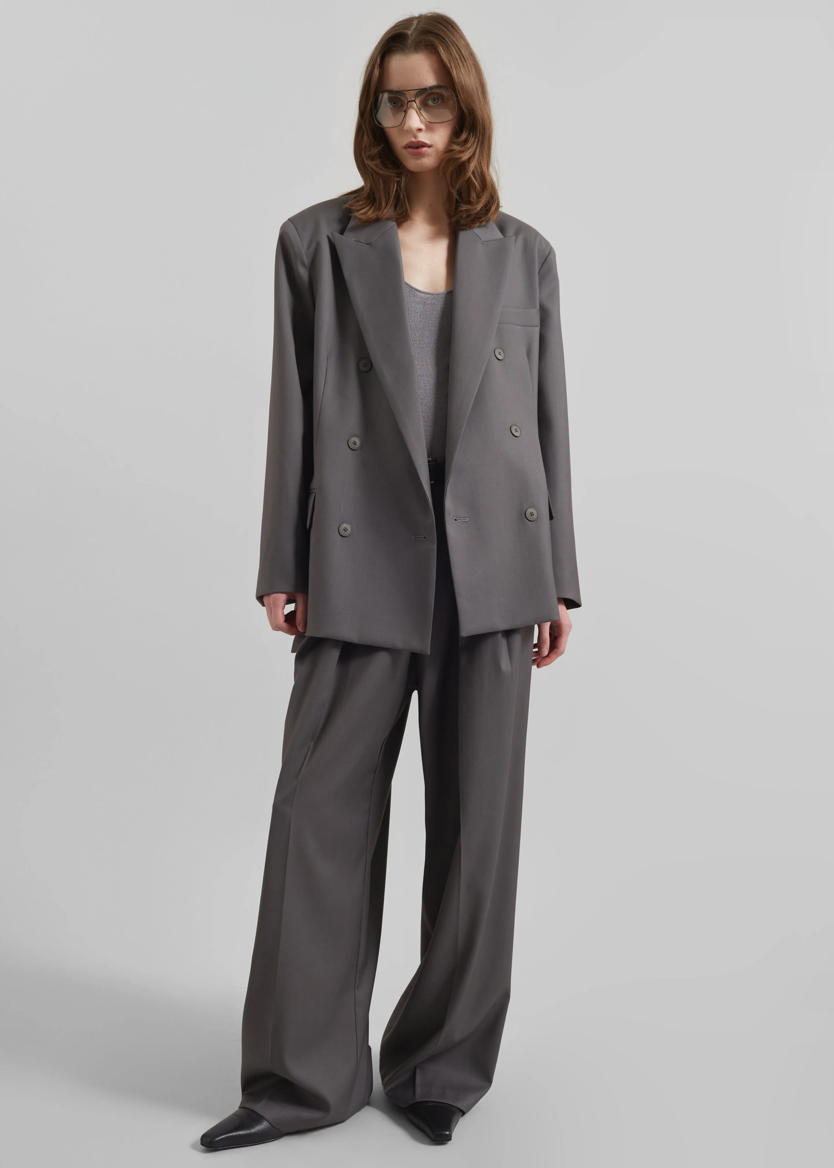 Orsay Boxy Double Breasted Blazer - Dark Grey