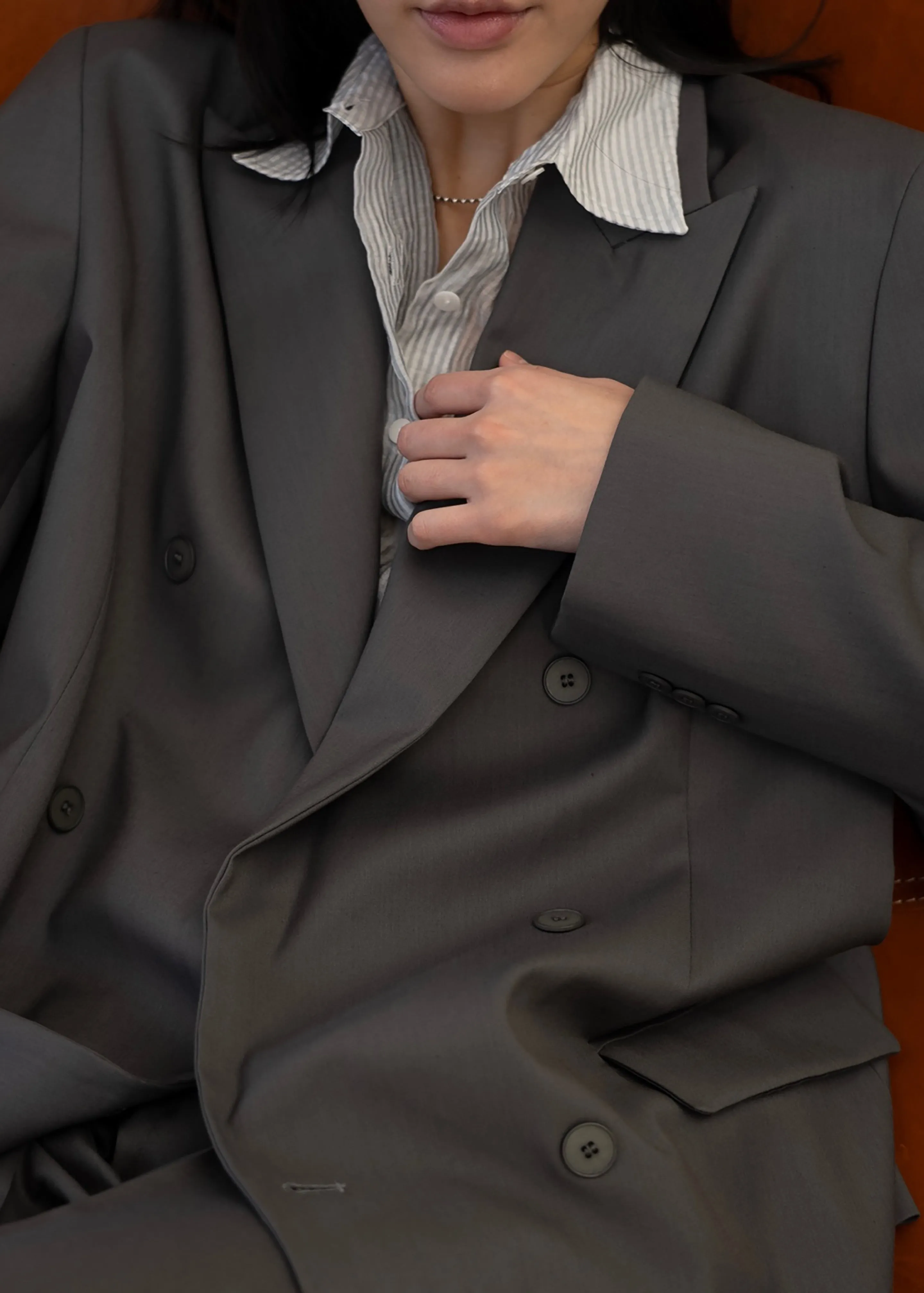 Orsay Boxy Double Breasted Blazer - Dark Grey