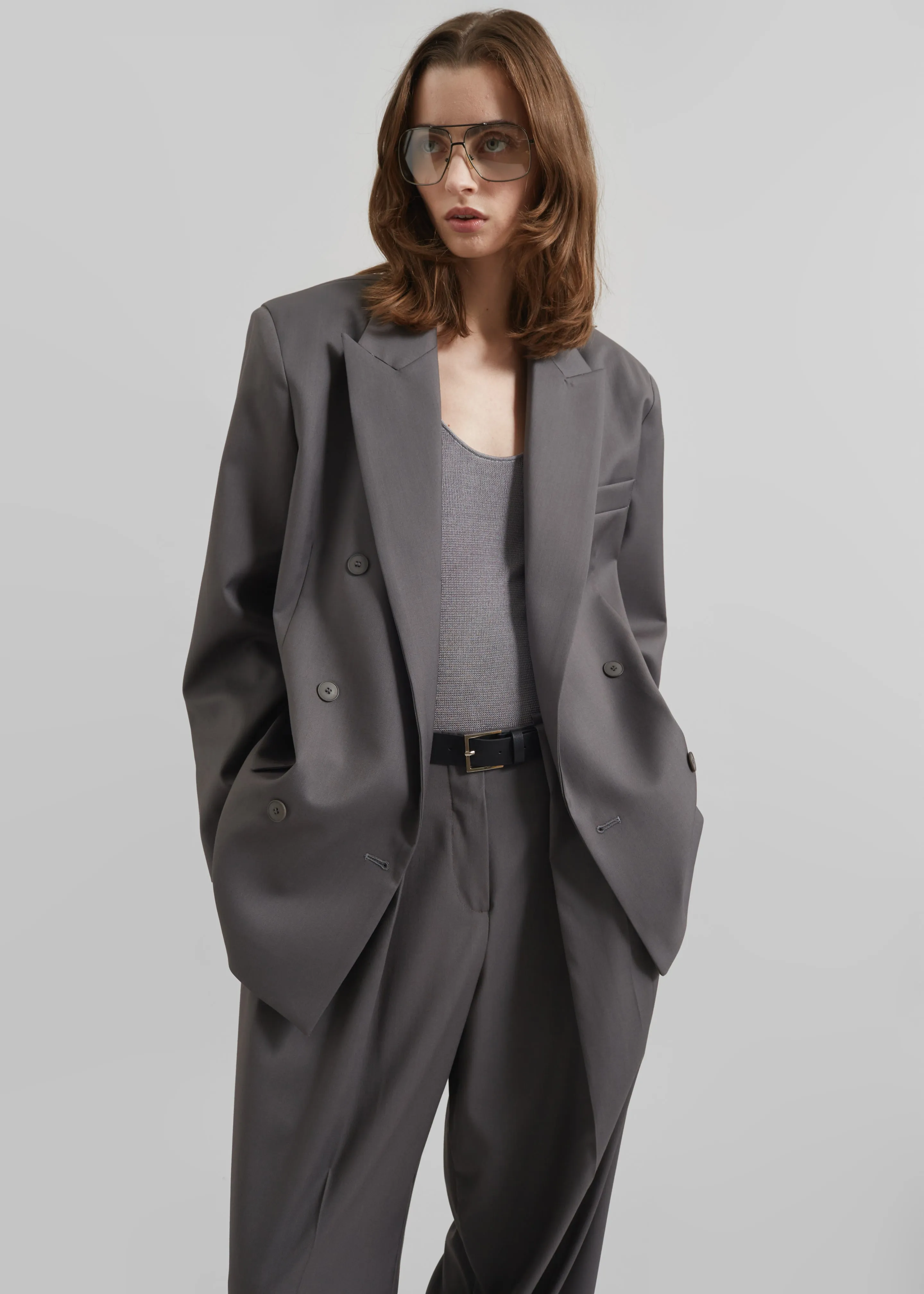Orsay Boxy Double Breasted Blazer - Dark Grey