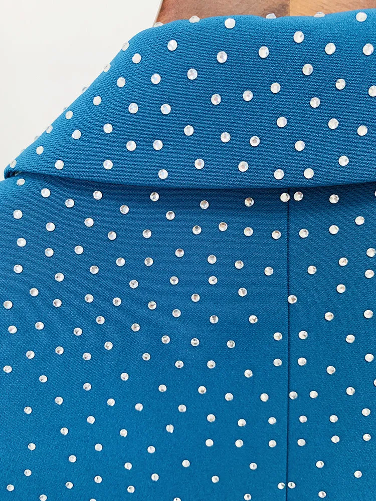 Pant Blazers Star Rhinestone One Button Work Two Piece Set Button Work