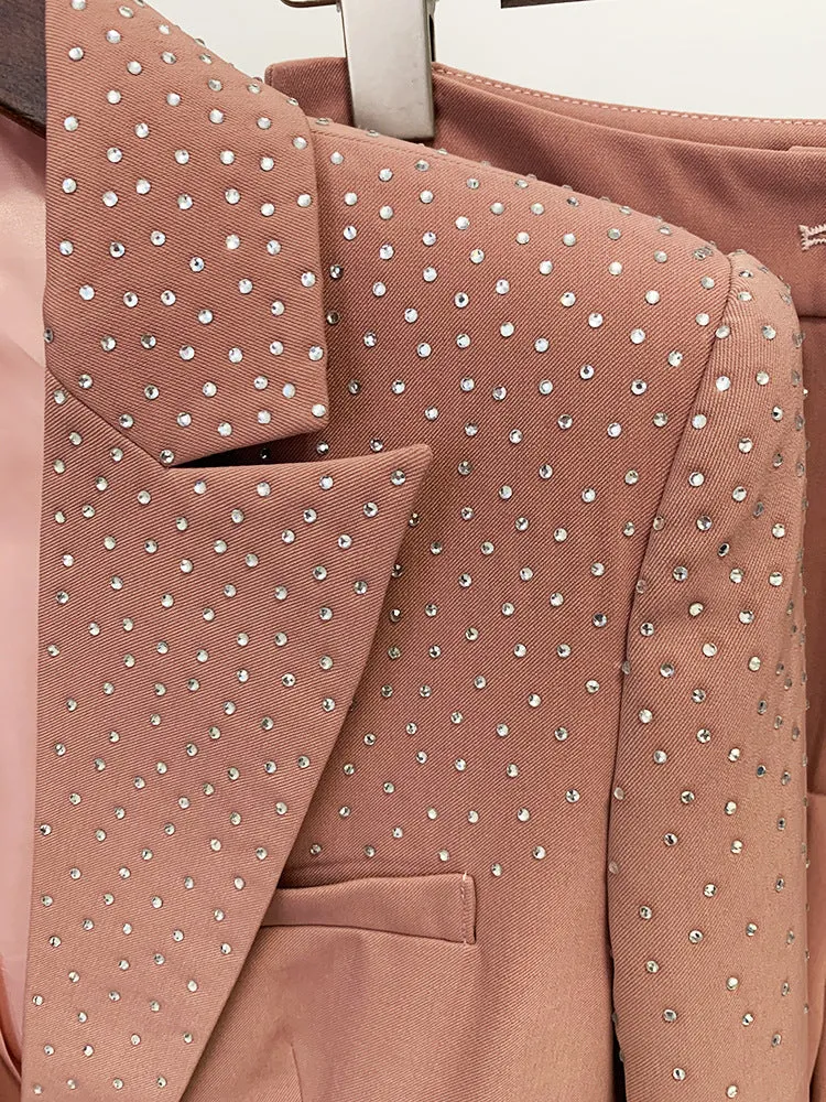 Pant Blazers Star Rhinestone One Button Work Two Piece Set Button Work