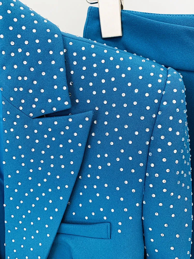 Pant Blazers Star Rhinestone One Button Work Two Piece Set Button Work