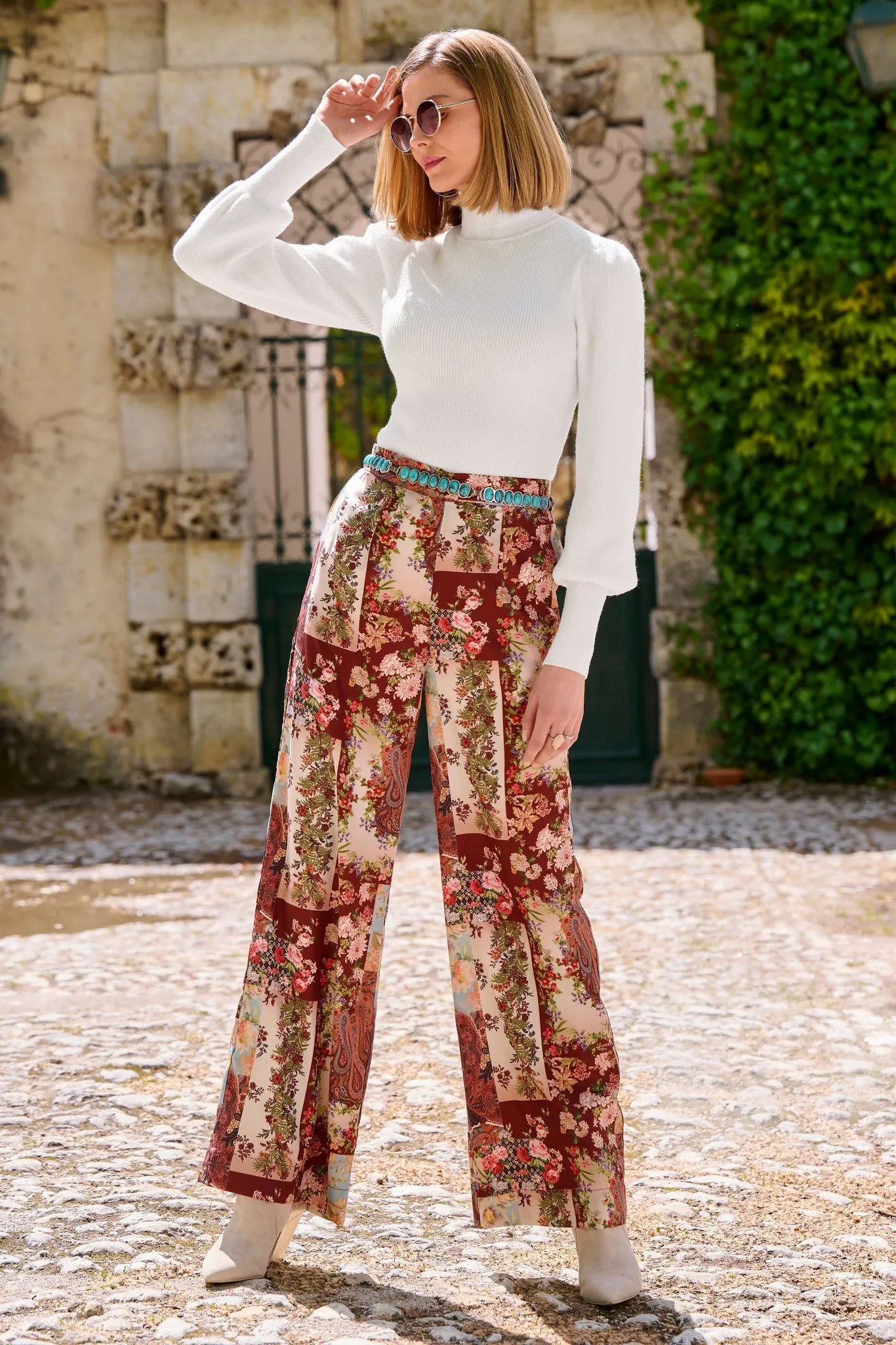 Patchwork Print High Waist Palazzo Pant Multi