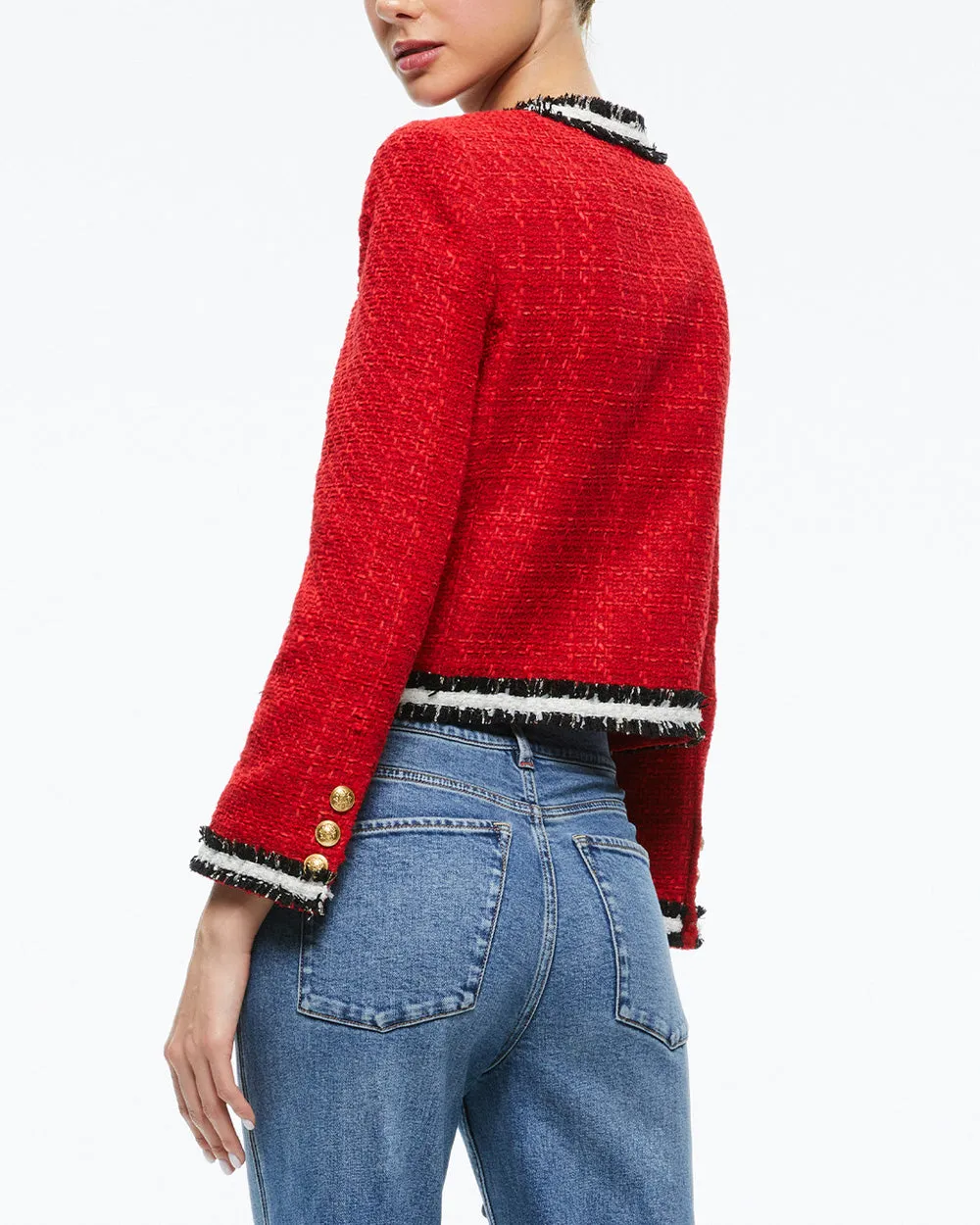 Perfect Ruby Red Tweed Landon Crop Jacket