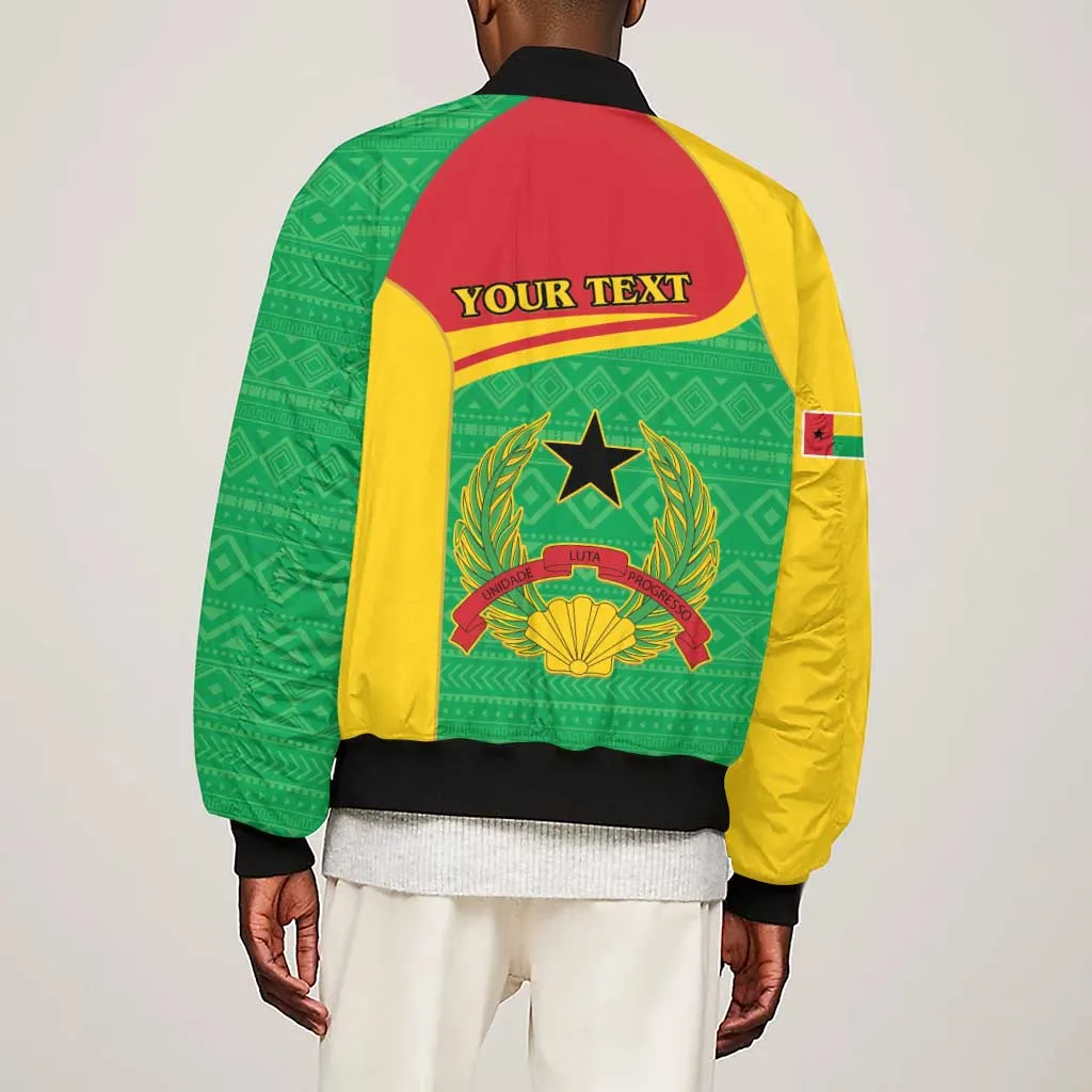 Personalised Afro Guinea Bissau Sleeve Zip Bomber Jacket Coat Of Arms Mix African Pattern LT15