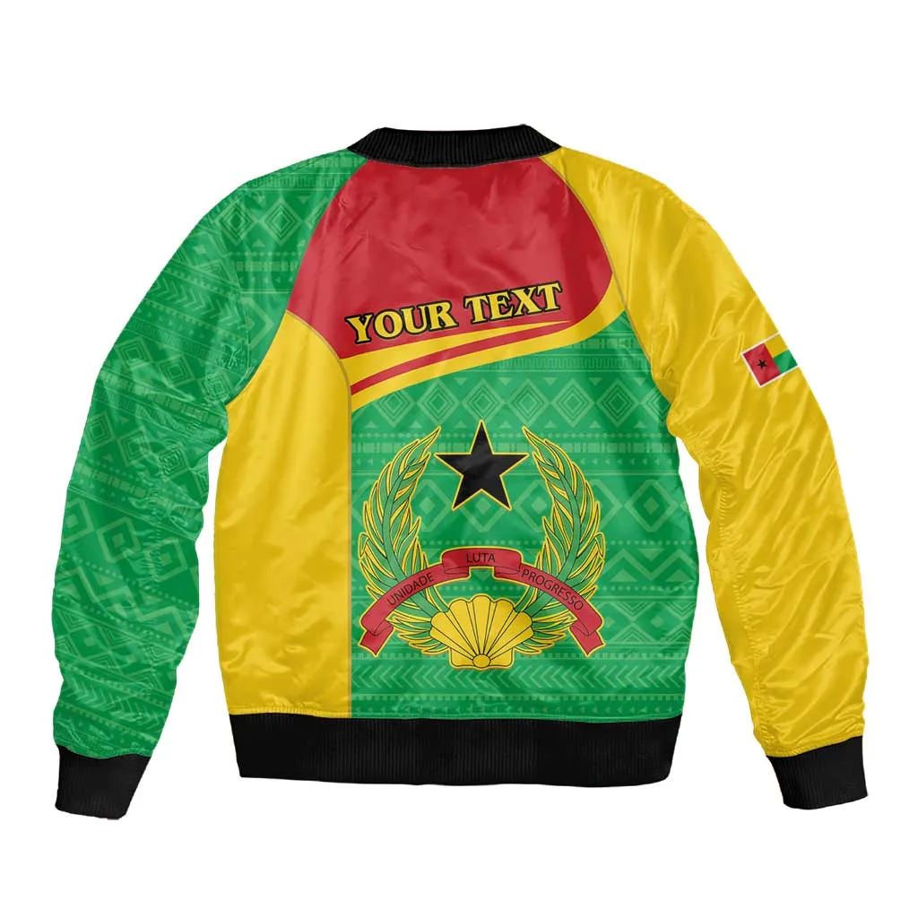 Personalised Afro Guinea Bissau Sleeve Zip Bomber Jacket Coat Of Arms Mix African Pattern LT15