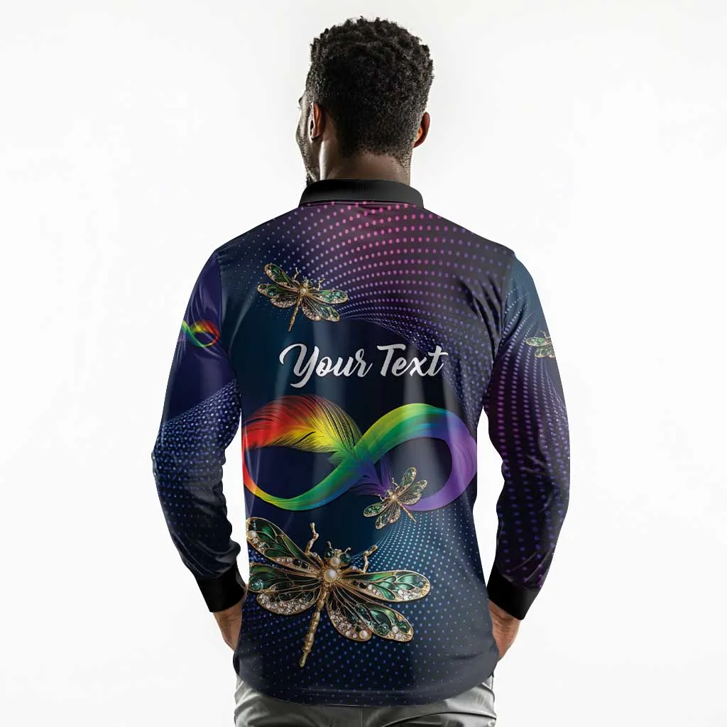 Personalized As Long As I Breathe You'll Be Remembered Long Sleeve Polo Shirt Luxury Dragonfly - Feather Infinity LT01