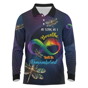 Personalized As Long As I Breathe You'll Be Remembered Long Sleeve Polo Shirt Luxury Dragonfly - Feather Infinity LT01