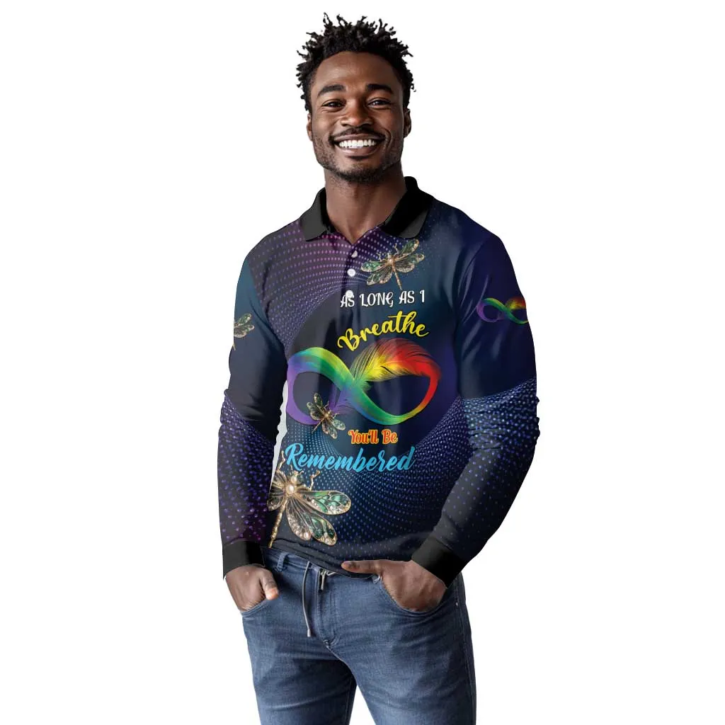 Personalized As Long As I Breathe You'll Be Remembered Long Sleeve Polo Shirt Luxury Dragonfly - Feather Infinity LT01