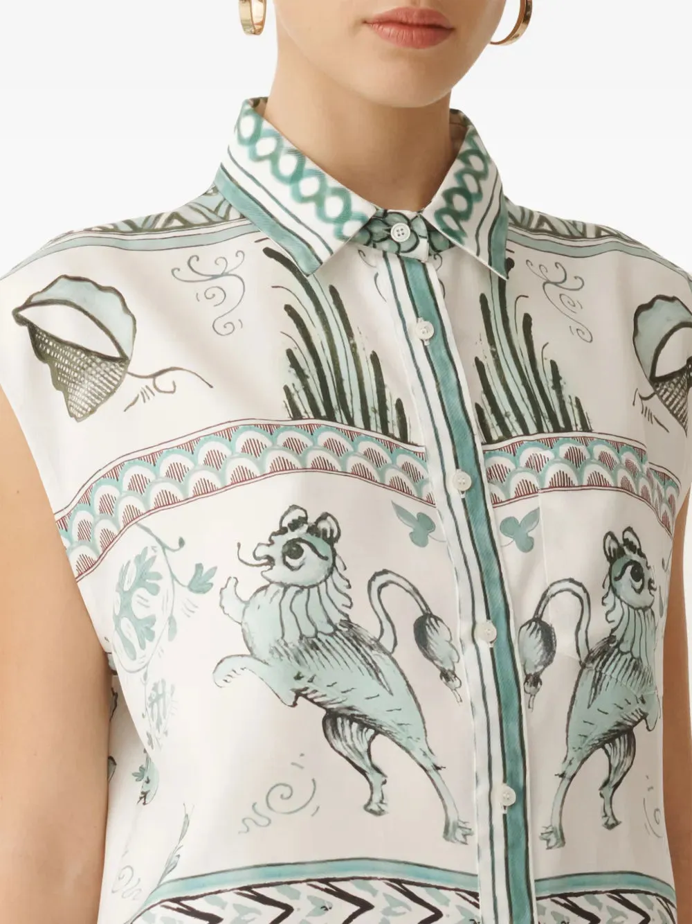 PICTA PRINT SILK TWILL SLEVELESS SHIRT