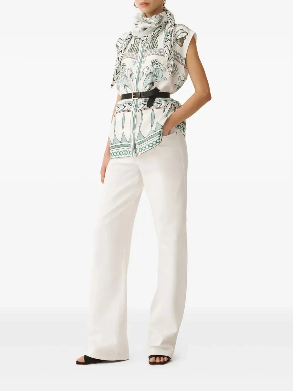 PICTA PRINT SILK TWILL SLEVELESS SHIRT