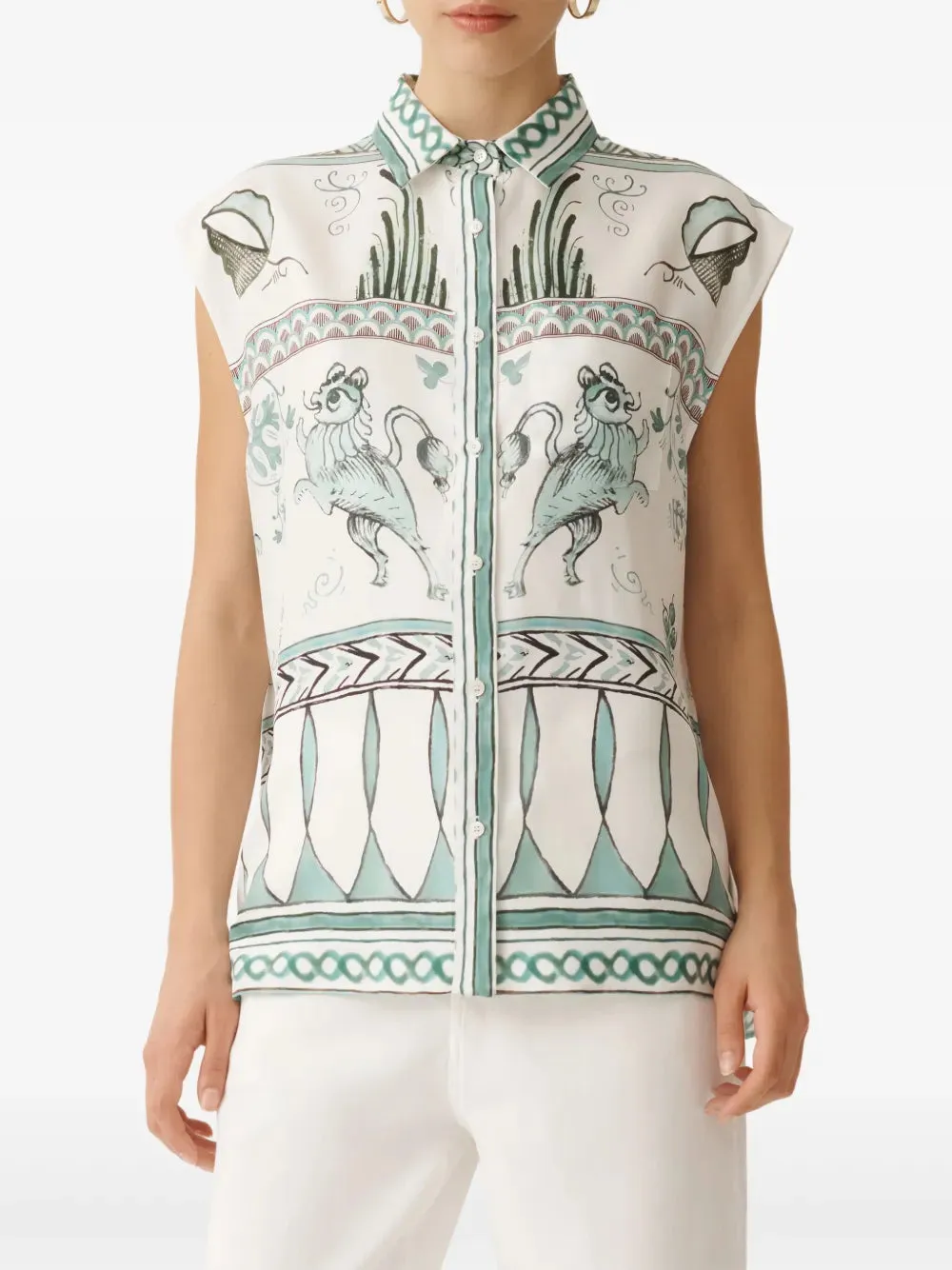 PICTA PRINT SILK TWILL SLEVELESS SHIRT