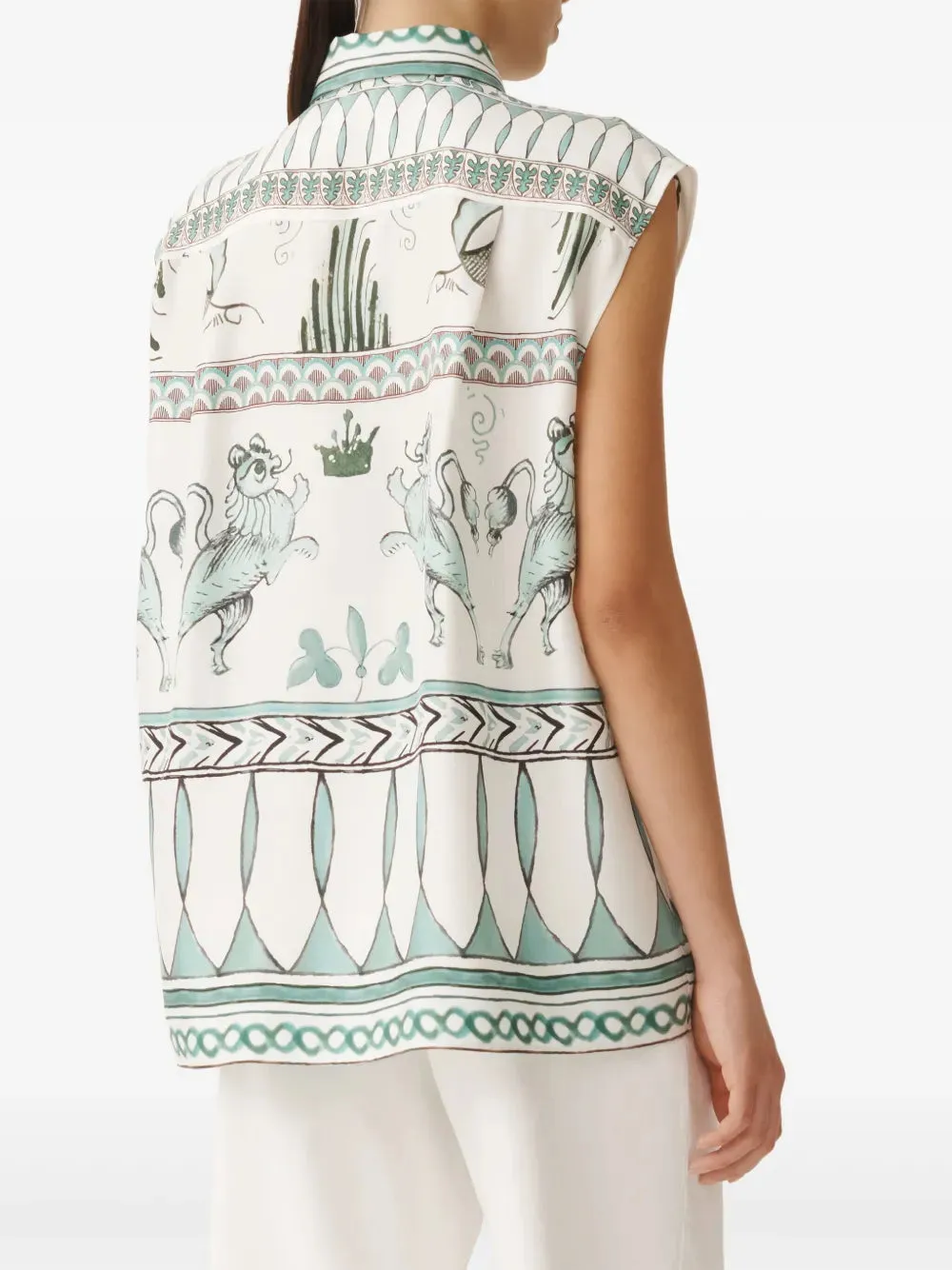 PICTA PRINT SILK TWILL SLEVELESS SHIRT
