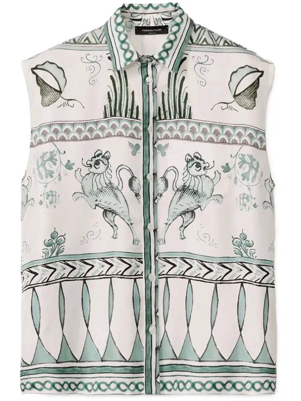 PICTA PRINT SILK TWILL SLEVELESS SHIRT