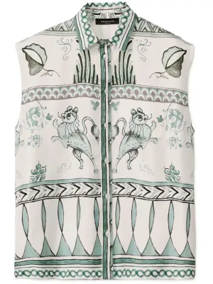 PICTA PRINT SILK TWILL SLEVELESS SHIRT
