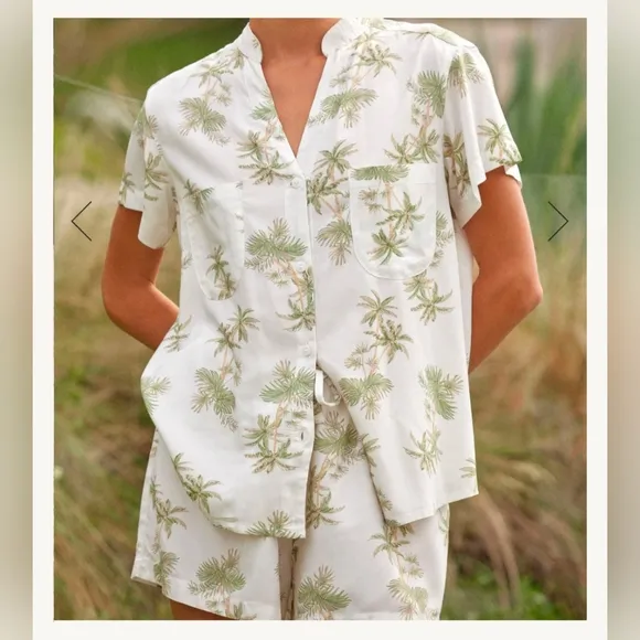 Piyama Maggie Pajama Set Vintage Palm Tree Olive Size Small