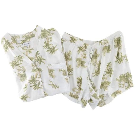 Piyama Maggie Pajama Set Vintage Palm Tree Olive Size Small