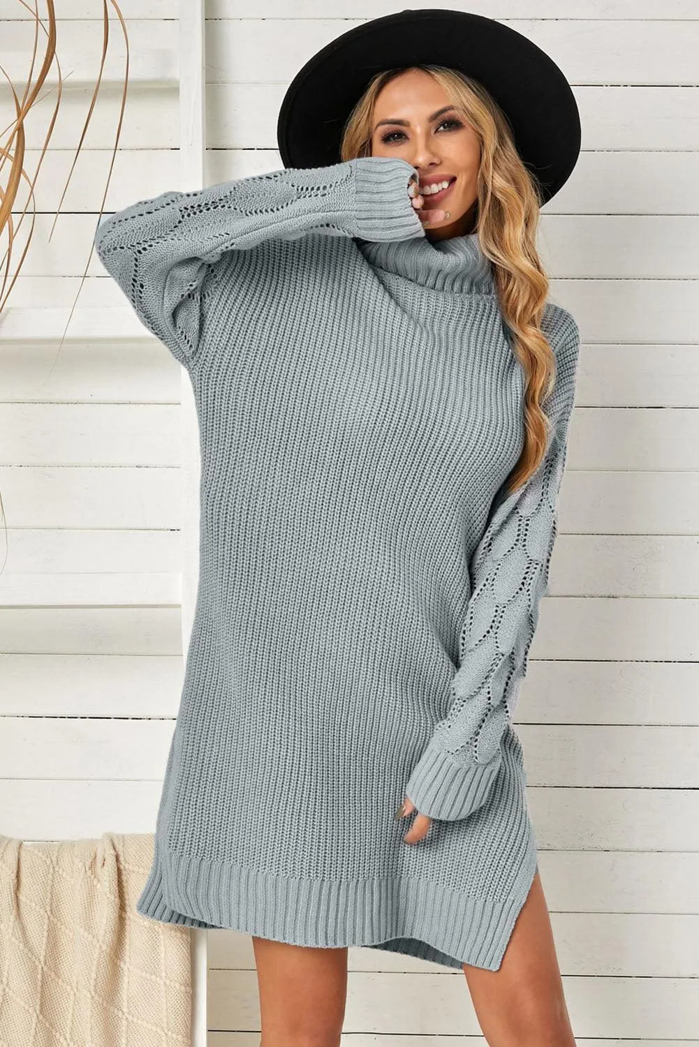 Plain Turtleneck Sweater Dress