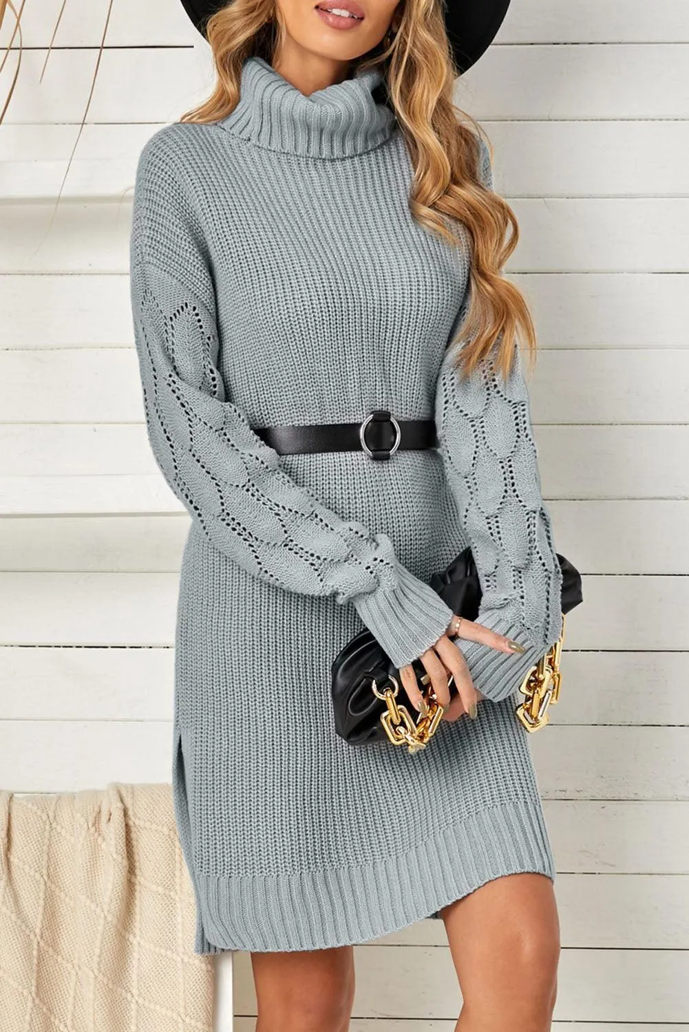 Plain Turtleneck Sweater Dress