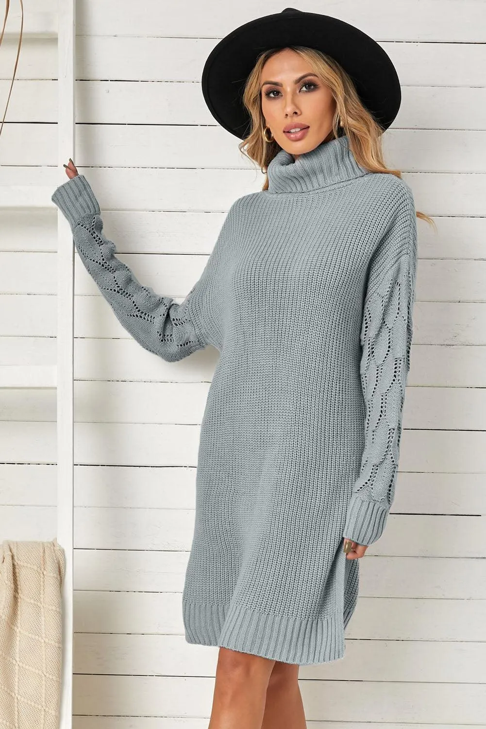 Plain Turtleneck Sweater Dress