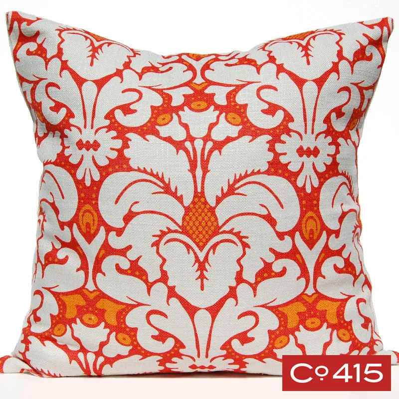 Plumes Damask Pillow - Orange