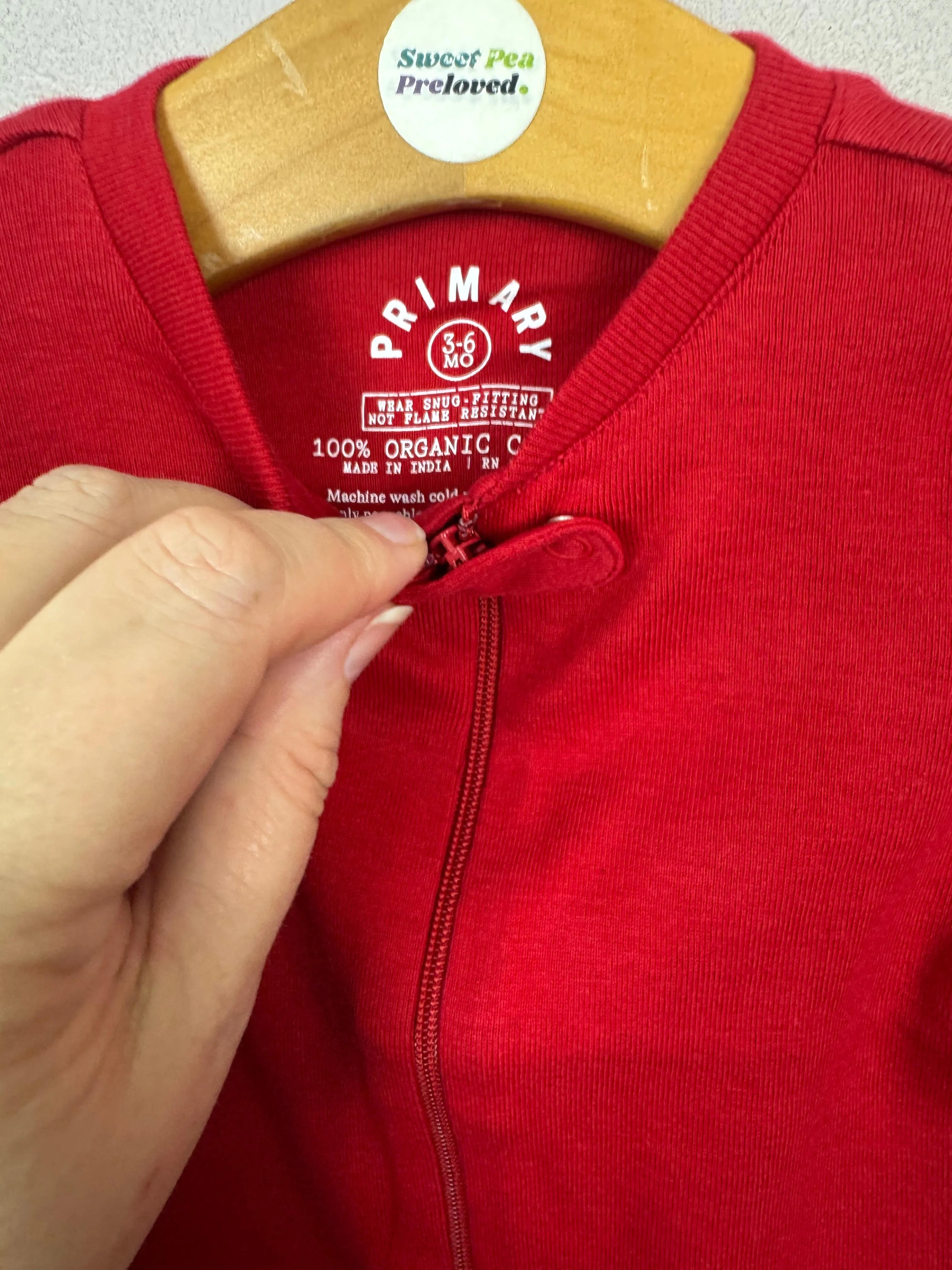 Primary Organic Sleepsuit - Plain dye Red (New) newborn to 18-24m